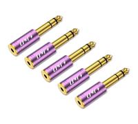 J&D Paquete de 5 Adaptadores de Auriculares 1/4 a 1/8, 6,35 mm a 3,5 mm Estéreo TRS Macho-Hembra, Conector Jack Chapado en Oro de 3,5 mm para Guitarra, Amplificador, Teclado, Bajo, Púrpura