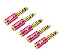 J&D Paquete de 5 Adaptadores de Auriculares 1/4 a 1/8, 6,35 mm a 3,5 mm Estéreo TRS Macho-Hembra, Conector Jack Chapado en Oro de 3,5 mm para Guitarra, Amplificador, Teclado, Bajo, Rojo