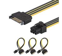 J&D SATA 15 pines a 6 pines PCI Express (PCIe) tarjeta de gráfica vídeo adaptador de cable de alimentación - 20cm, 3 Paquete