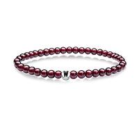 J.Endéar Letra Inicial A-Z Alfabeto Pulsera de Piedras Preciosas, Pulsera de Granate Natural Rojo de 5 mm, Pulseras de Cuentas elásticas de Plata con Letras