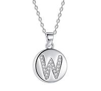 J.Endéar Letra inicial W Collar Plata de ley 925 Disco Zirconia Letra Colgante para mujer Joyería personalizada, Longitud de cadena 40 + 5cm