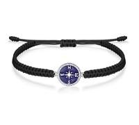 J.Endéar Pulsera Brújula Plata 925 para Mujer Niña, Hilo Filigrana Trenzada Pulsera Hecho a Mano Azul Marino, Viaje Aventura Graduación Amistad Regalo para Adolescente, Negra