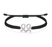 J.Endéar Pulsera Conciencia Cáncer Para Mujer Plata 925 Circonita, Pulsera Negra Cuerda Ajustable Para Niñas, Regalo Inspirador De Fe Para Ella