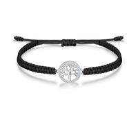 J.Endéar Pulsera Cordón de la Suerte, Pulsera Árbol de la Vida para Mujer, Plata de Ley 925 Joyería con Circonita, Pulsera Niña Trenzada Ajustable Hecha a Mano, Negro