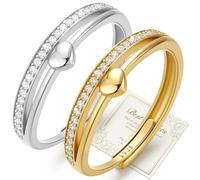 J.Fée 2PCS Anillos Mujer Plata 925 con Zirconia Cúbica 5A, Anillo Oro Mujer Ajustable, Anillo Compromiso Mujeres Matrimonio Anillos Promesa con Caja de Regalo, Regalo Mujers, Oro+Plata