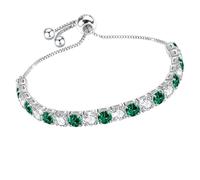 J.Fée Pulseras de plata para mujer, pulsera de tenis 925, pulsera ajustable con 4 mm, blanco, verde, morado, rosa, cristal de ópalo, joyería para mujer, regalo de cumpleaños para madres con caja,