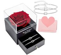 J.Fée Set de Regalos de Pulsera Pareja Rosa Eterna, Pulsera Mujer Plata 925 y Rosa Eterna Roja Natural, Regalos para Novia, Regalo San Valentin Mujer, Regalo Madre, Plata