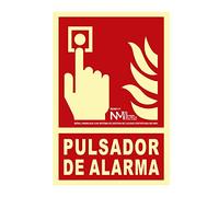 J G 08933 Cartel Señal Pulsador de Alarma Fotoluminiscente Homologado, Multicolor, 32x16 cm