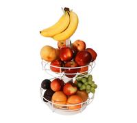 J JACKCUBE DESIGN Cesta de frutas giratoria de 2 niveles para encimera de cocina, cesta de frutas y verduras con soporte de gancho de plátano (blanco) - MK1313B