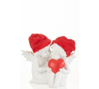 J-line 2 ángeles sentados con corazón rojo en resina blanca 18.1x13x21 cm