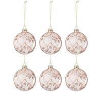 J-line Caja de 6 bolas de navidad de vidrio rosa de 8x8x8 cm