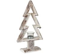 J-line Portavelas árbol de navidad madera marrón/blanco alt. 40 cm