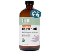 J MAC BOTANICALS Aceite de ricino orgánico puro prensado en frío (botella de cristal, 16 oz), sin hexano, aceite de ricino para cara, piel, aceite de ricino para pestañas