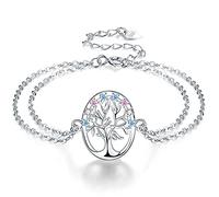 J.MUEN Árbol de la vida Pulseras Mujer Plata de Ley 925 Ajustable 16+4cm Pulsera con Caja de Regalo- Regalo Ideal para Ella