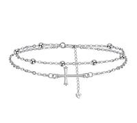 J.MUEN Cruz Pulsera Plata de Ley 925 para Mujer Pulseras Doble Cadena con Cuentas,Regalo para Hija/Esposa/Novia.