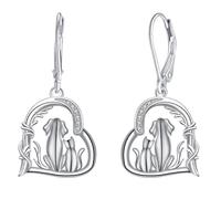J.MUEN Pendientes Animal Corazón Mujeres Plata de ley 925 - Pendientes Gato y Perro,Joyería Creativa Regalo para Mujeres Niña Amigo Amante de Los Animales