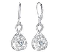 J.MUEN Pendientes Árbol de la Vida,Plata de ley 925 Pendientes Infinito com 3A Circonia Cúbica,Original Cumpleaños Día de San Valentín Regalos para Mujeres Amigo Hermanas
