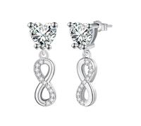 J.MUEN Pendientes Infinito de Plata de Ley 925 Con Corazón y Circonitas para Mujer - Joyas Colgantes para Novia y Esposa