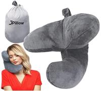 J-Pillow Almohada de viaje, almohadas de viaje para aviones, invento británico del año, almohada de cuello de viaje, accesorios de viaje, almohada para el cuello, fácil de transportar, color plateado
