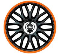J-Tec Juego de 4 Tapacubos Orden R 13 Pulgadas Negro/Naranja + Aro Cromo