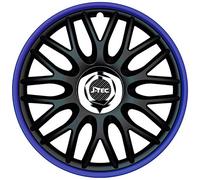 J-Tec Juego de 4 Tapacubos Orden R 14 Pulgadas Negro/Azul + Aro Cromo