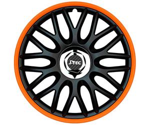 J-Tec Juego de 4 Tapacubos Orden R 15 Pulgadas Negro/Naranja + Aro Cromo
