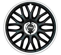 J-Tec Juego de 4 Tapacubos Orden R 16 Pulgadas Negro/Plateado + Aro Cromo