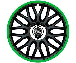 J-Tec Juego de 4 Tapacubos Orden R 16 Pulgadas Negro/Verde + Aro Cromo