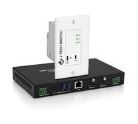 J-Tech Digital Extensor USB 3.2 a través de Ethernet HDBaseT Cat6A Kit extensor de placa de pared de hasta 330 pies, host USB-C, salidas HDMI duales 4K a 60Hz, KVM, DisplayLink, RS232 y FSYNC