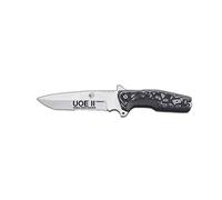 J&V Adventure Knives JV Cuchillo UOE II Compact MICARTA Negra para Caza, Pesca, Supervivencia y Bushcraft Realizado en Albacete + Portabotellas de regalo