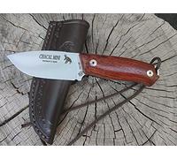J&V CHACAL Mini Cuchillo de Bushcraft Campo Outdoor Supervivencia Pesca Caza, Hoja Fija Acero inox MV-58 de 7,5 cm, Funda de piel, Hecho en España