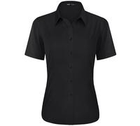 J.VER Blusa de manga corta para mujer, informal, de negocios, corte regular, sin arrugas, algodón, camiseta de verano con botones, Color negro., XS