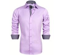 J.Ver Camisa de Hombre Negro Formal Manga Larga Camisa Algodon Casual Negocios Ligeramente Elásticas Fácil de Hierro Talla Grande