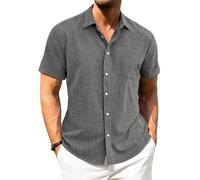 J.VER Camisa de lino para hombre, manga cruzada, informal, corte regular, ligera y aireada, camisa de verano, camisa de lino con bolsillo, gris oscuro, 5XL