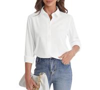 J.Ver Camisa de Manga Larga con Botones para Mujer, sin Arrugas, Ligera, de Gasa sólida, Blusa de Trabajo, Blanco, S