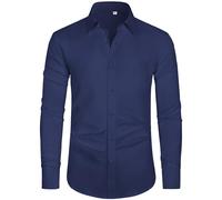 J.VER Camisa de manga larga para hombre, sin arrugas, elástica, corte regular, para el tiempo libre, fácil de planchar, color liso, azul marino, 4XL