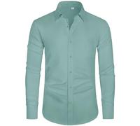 J.VER Camisa de manga larga para hombre, sin arrugas, elástica, corte regular, para el tiempo libre, fácil de planchar, color liso, Verde Agua, XL