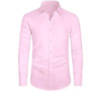 J.VER Camisa de manga larga para hombre, sin arrugas, elástica, corte regular, para el tiempo libre, fácil de planchar, color liso, Rosa., 3XL