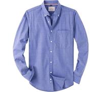 J.VER Camisa Oxford para hombre, sin planchado, corte regular, manga larga, informal, de Oxford, con botón, sin arrugas, para el tiempo libre, con bolsillo, azul, XL