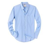 J.VER Camisa Oxford para hombre, sin planchado, corte regular, manga larga, informal, de Oxford, con botón, sin arrugas, para el tiempo libre, con bolsillo, Azul y morado., XXL