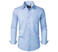 J.VER Camisa para hombre, camisas de negocios para hombre, camisas de manga larga, sin planchado, corte regular, camisas informales para hombre con bolsillo, azul, XXXL