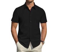 J.Ver Camisas de Vestir de Manga Corta para Hombre, con protección contra Manchas, Informales, con Botones, Camisa Formal sólida, Negro, Large