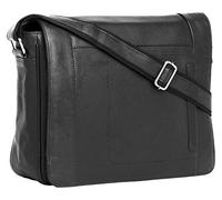 J. Wilson London - Bolso bandolera de piel auténtica para portátil de 14 pulgadas, hecho a mano, unisex, cruzado, bandolera, bandolera, bolso, Black, M