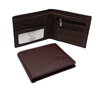 J. Wilson London Cartera de piel auténtica con bloqueo RFID para hombre con bolsillo para monedas con cremallera en caja de regalo, Marrón/marrón envejecido, M, Contemporáneo