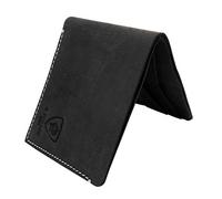 J. Wilson London Cartera de piel auténtica con bloqueo RFID para hombre con bolsillo para monedas con cremallera en caja de regalo, negro (Distressed), M, Contemporáneo