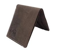 J. Wilson London Cartera de piel auténtica con bloqueo RFID para hombre con bolsillo para monedas con cremallera en caja de regalo, Marrón oscuro envejecido, delgado, M, Contemporáneo