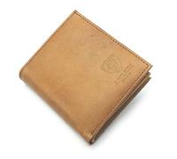 J. Wilson London Cartera de piel auténtica con bloqueo RFID para hombre con bolsillo para monedas con cremallera en caja de regalo, Bronceado envejecido, M, Contemporáneo