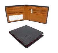 J. Wilson London Cartera de piel auténtica con bloqueo RFID para hombre con bolsillo para monedas con cremallera en caja de regalo, negro/naranja, M, Contemporáneo