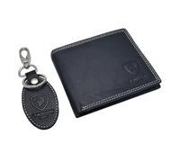 J. Wilson London Carteras delgadas de piel auténtica con bloqueo RFID para hombre, con bolsillo para monedas y soporte para llaves, caja de regalo, Black