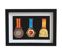 J&X Caja de medallas de Madera Maciza, Vitrina de Madera para medallas e Insignias de Honor, Caja de Almacenamiento de medallas de maratón, Tres medallas Militares de Guerra en Marco Negro, Marco de